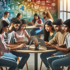Diverse Group of Students Engaged in Computer Activities