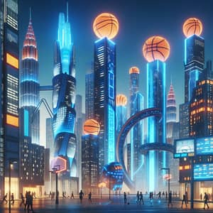 Futuristic Basketball Themed City Skyline | Urban Hoop Dreams