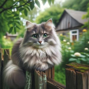 Fluffy Grey Stray Cat with Bright Green Eyes | Unique Star Marking