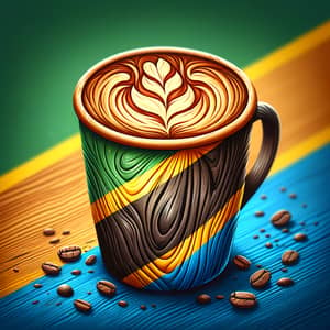 Wooden Coffee Cup Logo with Tanzanian Flag Colors | Cultural Symbolism