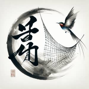 Chinese Character for Clarity - Elegant Ink Painting with Bird