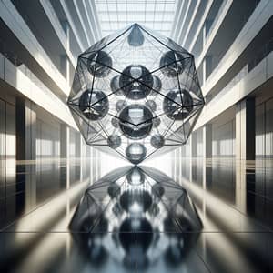 Gigantic Suspended Clear Glass Icosahedron Art Installation