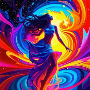 Mystical Being Dancing in Vibrant Neon Hues | Cyberpunk Art