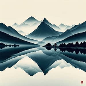 Serene Mountain Landscape - Tranquility Inspired by Chinese Ink Painting