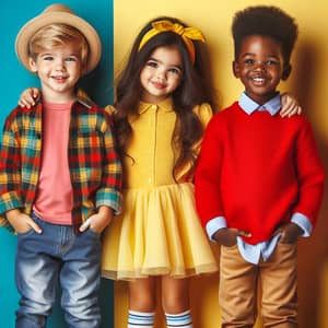 Fashionable Kids Standing Together | Bright Background
