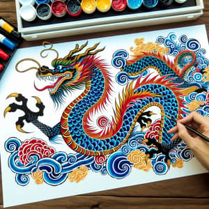 Majestic Chinese Dragon Ink Painting | Symbolizing Five Elements