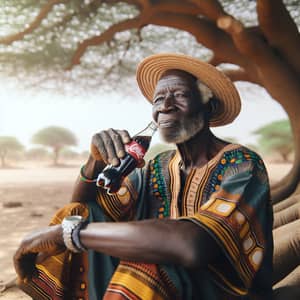 Elderly Man from Burkina Faso Enjoying Cola Drink