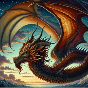 Majestic Mythical Dragon Art: Colossal Wings & Dark Orange Scales