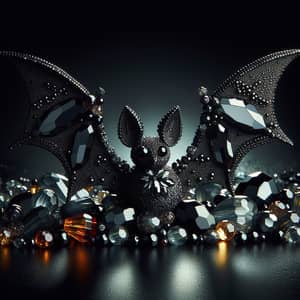 Glossy Black Crystal Bat with Glass Bead Adornments
