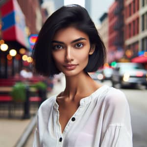 South Asian Female Fashion Photography in Urban Chicago Setting