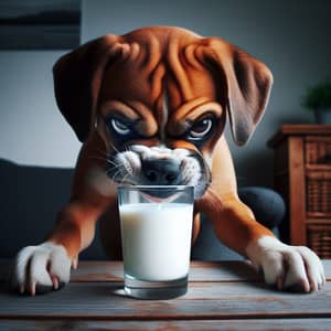 Angry Dog Drinking Milk from Glass