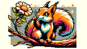 Charming Squirrel Smelling Flower on Tree Branch | Cell Shading Art
