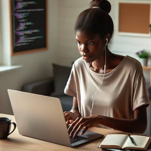 Young Black Woman Coding with Determination | Tech Enthusiast
