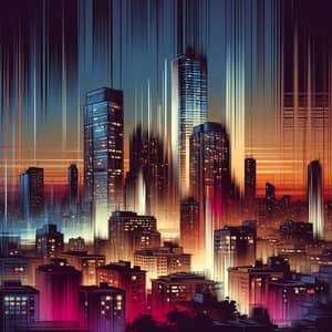 Surreal Dusk Cityscape with Glowing Windows - Abstract Urban Scene