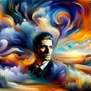 Surrealistic Portrait of an Intriguing Man in Vibrant Colors