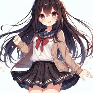 Anime Girl with Black Hair | Smiling Female Character Art