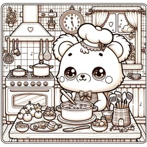 Kawaii-Style Bear Cooking Scene Coloring Book