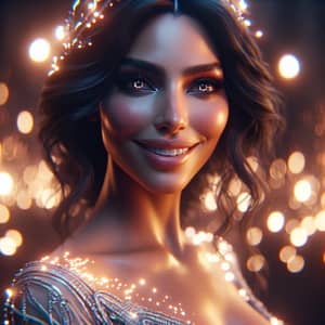 Smiling Sorceress: 8K Cinematic Image with Dark Hair & Glowing Sparks