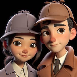 Diverse Teen Detectives in Sherlock Holmes Hats | Animated 3D Scene