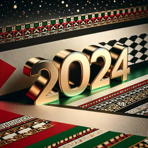 Celebrate New Year 2024 with Gold Numbers and Palestinian Flag Theme