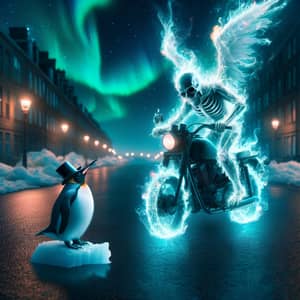 Ghost Rider Meeting Penguin in Mystical Scene