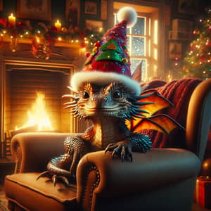 Festive Dragon in Cozy Armchair by Fireplace | New Year Charm