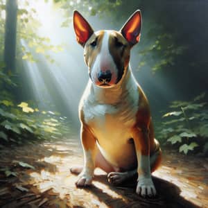 Tranquil Bull Terrier Oil Painting in Natural Setting
