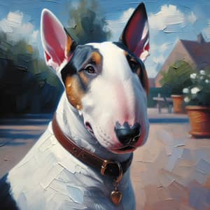 White and Black Bull Terrier Oil Painting