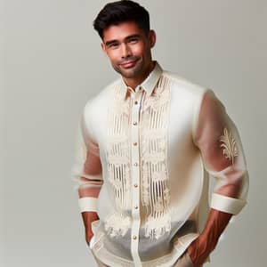 Hispanic Man Wearing Barong Tagalog - Traditional Filipino Garment