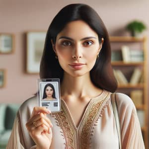 Middle-Eastern Woman Holding ID Card - Authentic Photo