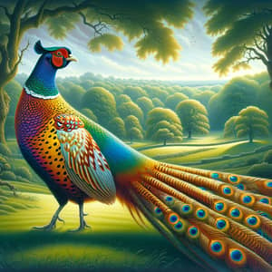 Majestic Pheasant with Brilliant Plumage in Verdant Landscape