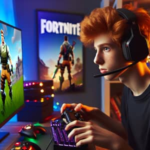 Young Person Gaming: Ginger Playing Fortnite