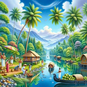 Idyllic Kerala Landscape with Lush Green Trees and River