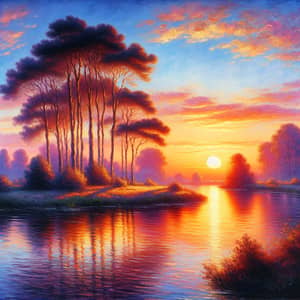 Tranquil Sunset Landscape in Impressionist Style