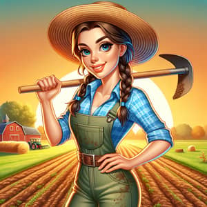 Woman Farmer in Vibrant Panoramic Field | Agricultural Illustration