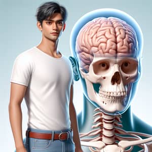 Detailed Image of a South Asian Man with Transparent Skull Showing Brain