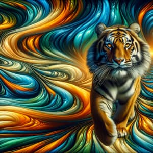 Majestic Tiger in Vibrant Abstract Landscape