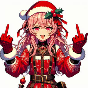 Rebellious Anime Girl in Pink Hair and Christmas Outfit