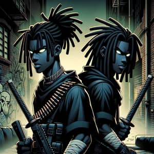 Black Male Anime Characters with Dreadlocks Preparing for Battle