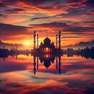 Tranquil Islamic Sunset Scene | Peaceful Mosque Silhouette
