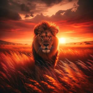 Majestic Lion in African Savannah | Wildlife Scene at Sunset