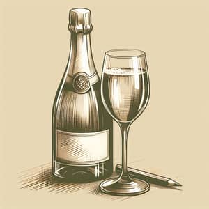 Sketch of Champagne Bottle and Glass