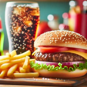 Delicious Hamburger Combo with Fries & Soda