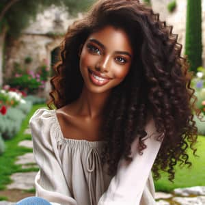 Radiant Beauty: Captivating African Descent Lady in Lush Garden