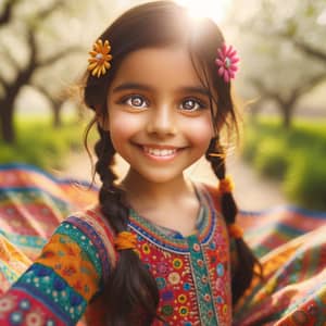 Innocent South Asian Girl Under Clear Sunlit Sky