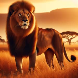 Majestic African Lion in Golden Savanna