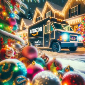 Magical Holiday Amazon Delivery Van with Vibrant Christmas Decor