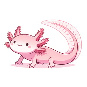 Pink Axolotl Illustration with External Gills and Long Tail