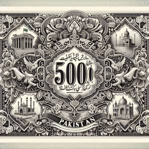 Ornate 500 Rupee Banknote Design from Pakistan