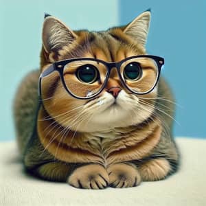 Stylish Domestic Short-Haired Cat with Black Glasses